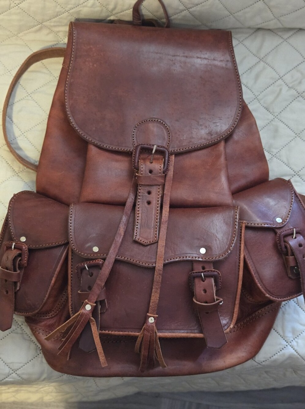 Brown Leather Unisex Backpack - Classic Vintage Style